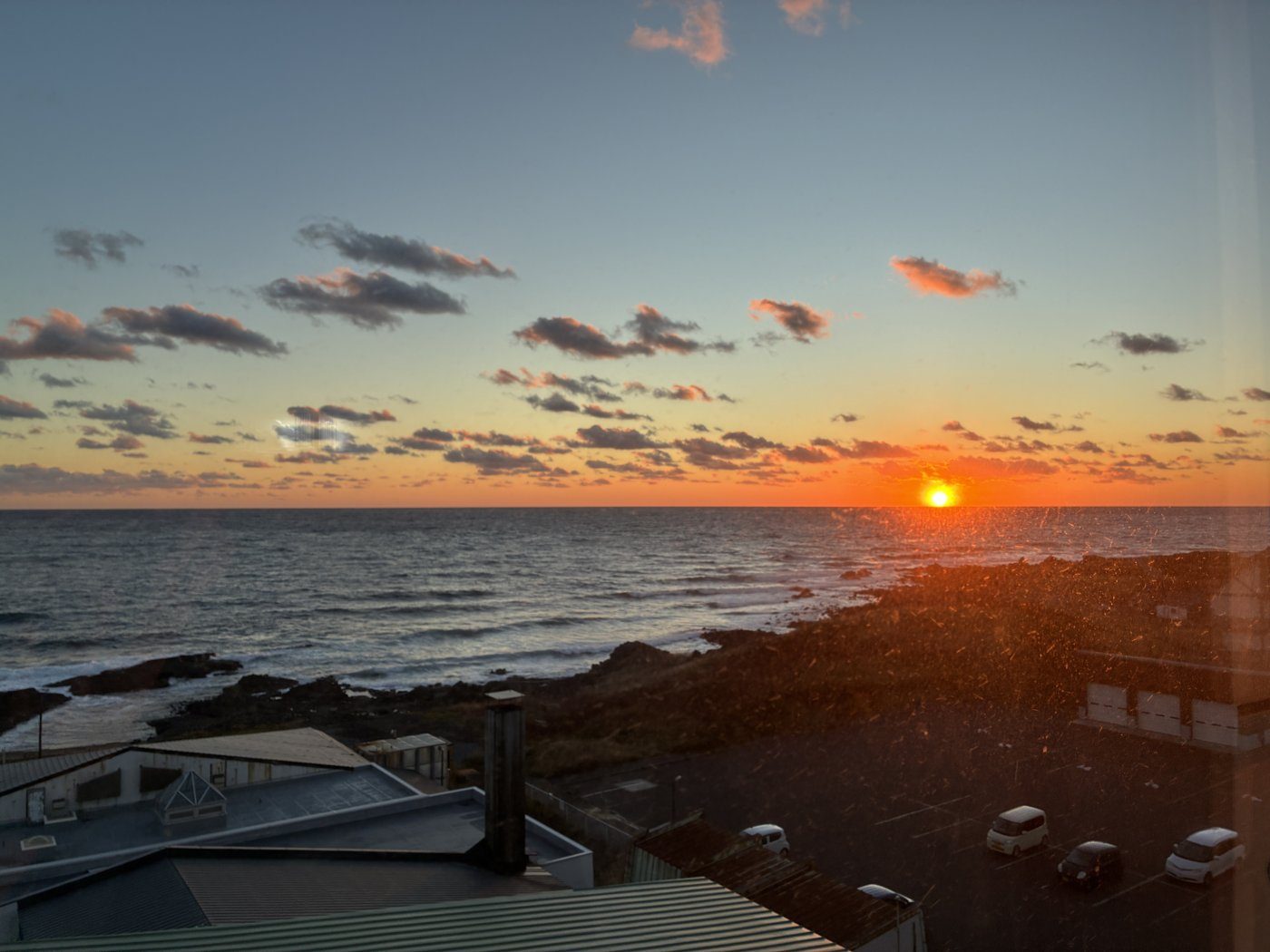 Out on the deck after a bath, just in time for this sunset.